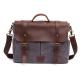 Wax Oil Canvas Mens Crossbody Computer Bag With Laptop Compartment Full Grain Leather