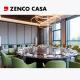 The Hotel Restaurant Furniture Includes A Swivel Marble Round Table And Green Leather Dining Chairs