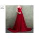 Backless Red Ball Gown Prom Dress Stretch Satin Bust Cut Out Shoulder High Slit