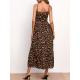 Leopard Print Women'S Belted Dress Sexy Halter Dress Halter Dress Slit