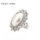 VICKY.HSIEH Rhodium Tone Crystal Rhinestone Pave Lace Stretch Statement Rings with Cream Stone