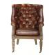 Button Wingback Chair Antique Leather Armchairs With Deconstructed Wheels