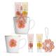 Ceramic Cup 3pcs Floral Bath Set With Hand Cream, Bath Sponge