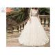 White Lace Elegant Long Sleeve Wedding Dresses Beaded Belt Floor Length