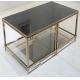Stone top retangular polished gold finish metal frame coffee table for hotel bedrooom and living room