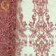 OEM Pink Beaded Lace Fabric For Evening Dress Garment