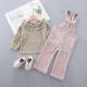 Girls Outfit Sets Bubble Sleeve Shirt Shoulder Band Lapel Pink Denim Overalls