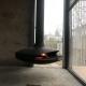 Contemporary 600mm Black Hotel Suspended and Hanging Wood Burning Fireplace