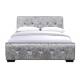 Queen Size Grey Upholstered Bed Frame With Tufted Diamante Buttons On Headboard
