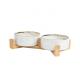 Eco Friendly Marble Ceramic Raised Dog Bowls With Wooden Stand
