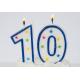 Hand Painting Decorative Number 10 Birthday Candle With Blue Line Egde No Drip