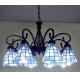 Europe designed Iron Art Glass material Pendant Lights with 8 Lights blue&white shade