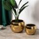 Creative floor decor large outdoor garden planter round luxury golden ceramic flower pots for balcony