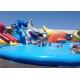 Customized Inflatable Water Parks , Giant Shark Inflatable Swimming Pool With Slide