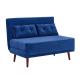 Tri Foldable Blue Velvet Upholstered Daybed 2 Seater Pull Out Sofa Bed