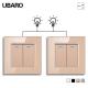 UBARO L Series 86Type Fireproof PC 100-240Vac Dual Light Switch Control With Blue Indicator Tempered Glass Panel