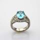 925 Silver Engagement Ring with 8mmx10mm Blue Topaz CZ Diamonds (F94)