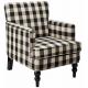 Tufted Fabric Chair , Black Checkerboard Upholstered Accent Chair With Wood Finish Legs