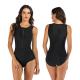Slim Fit Snorkeling Womens Surfing Suits Sleeveless Anti UV Black Zip Front Swimsuit