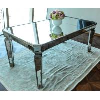 Glass Mirrored Dining Table Luxury Design Strong Wood Legs 76cm Height