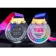 Students Crystal Custom Sports Medals Sand Blasting Texts With Color Printing Ribbon