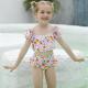 Small Girls' Swimsuit Split White Printed Two Pieces Girl Swimsuit Lace Decoration Swimsuit