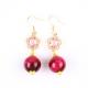14MM Rose Red Tiger Eye With Pink Flower Charm Round Shape Short Drop Earring