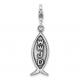 Carat in Karats Sterling Silver Antiqued Rhodium-Plated Lobster Clasp Pendant  With Sterling Silver Cable Chain Necklace