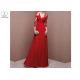 Chiffon Red A Line Ball Gown / Special Pleating Transparent Long Sleeve Dress