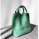 28cm Handheld Womens Leather Bag Green Hand Woven Tote Bag