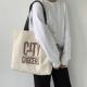 Foldable Linen Cotton Shopping Totes Personalised Tote Bag With Long Shoulder Strap