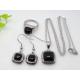 Black Square Shape Murano Glass Stainless Steel Jewelry Sets  1900011