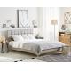 Plywood Upholstered Sleigh Bed Frame Leather With Dimond Buttons Headboard