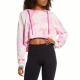 Trendy Women'S Plus Size Tie Dye Shirts , Pink Cropped Drawstring Sweatshirt