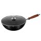 9.3cm Deep Black Carbon Steel Frying Pan Forged Wooden Handle
