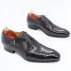 Mens Patent Leather Shoes Low Heel Mens Pointed Toe Dress Shoes With Faux Snake Pattern