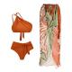 Summer Three Piece Swimwear with Red Color and Wire Free Support