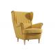 Rolled Armrest Fabric Arm Chair Upholstered High Back Armchair Wood Legs