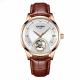 Gold Case Mens Mechanical Watches Hollow Out Dial Leather Band
