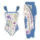 Fringed Bikini Three Piece Swimwear Ladies Flash Cloth 3 Piece Swimming Suit flower printing  nylon material