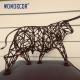 Large outdoor animal art decoration abstract hollow buffalo stainless steel sculpture