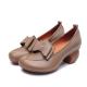 S336 Round Toe Thick-Heeled Leather Handmade High-Heeled Women'S Shoes Increased Ethnic Style Literary Bow Single Shoes