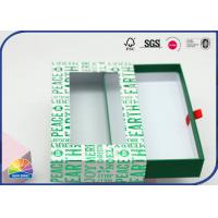 Green Customized Rectangle Drawer Paper Box 4C Printed Rigid Cardboard With Silk Ribbon