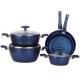 8PCS heat resistant nonstick blue marble inside and outside coating Aluminum cookware set with saucepot