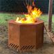 Patio Dual Flame Hexagonal Corten Steel Low Smoke Wood Burning Fire Pit
