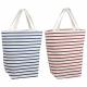 Resuable Blue Red Stripes 100% Cotton Shopping Bags With Logo PVC Liner