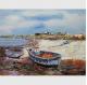Hand Painted Fishing Boats Oil Paintings, Abstract Canvas Painting on Beach