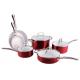 9pcs germany metallic outside coated aluminum white ceramic marble cookware set