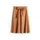 Camel Belted Knee Length Ladies Dress Skirt Suede Belted Bow Tie Whole Flare