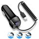 Micro USB Cigarette Lighter Car Charger Type C With Spring Cable OEM 5V 2.1A